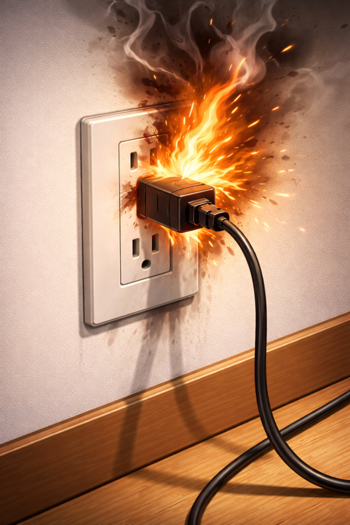コンセントから火が出ている