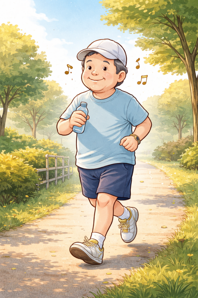 おじさんがジョギングするイラスト