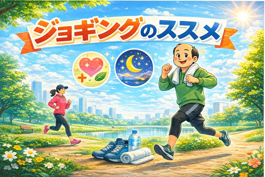 ゆるおじがジョギングをしているイラスト｜健康と運動習慣づくりのすすめ