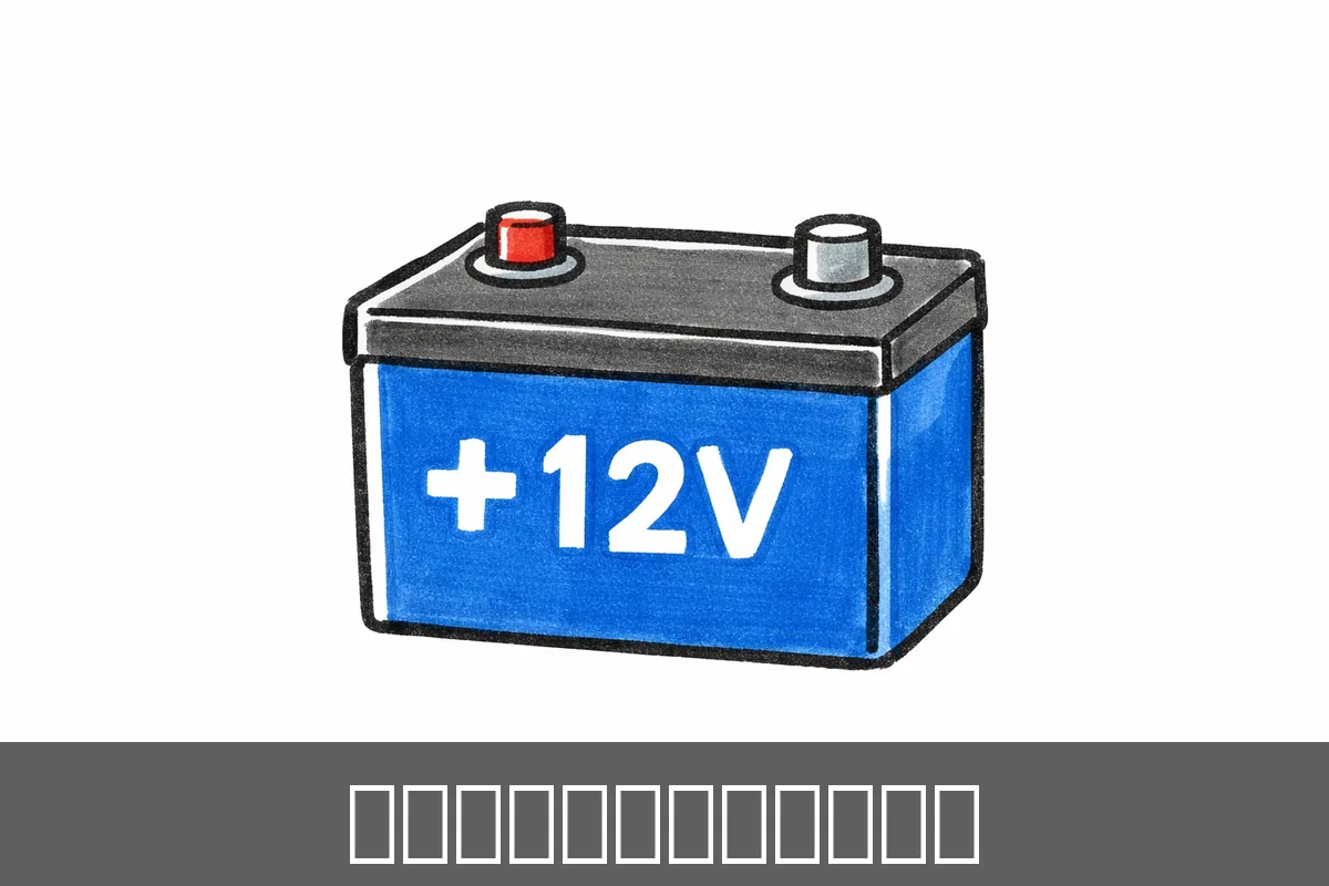 自動車用12V鉛バッテリーのシンプルなイラスト