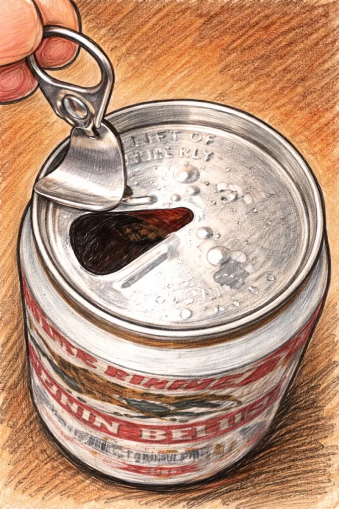 昔の取り外し式プルタブで缶ジュースを開けている様子のイラスト
