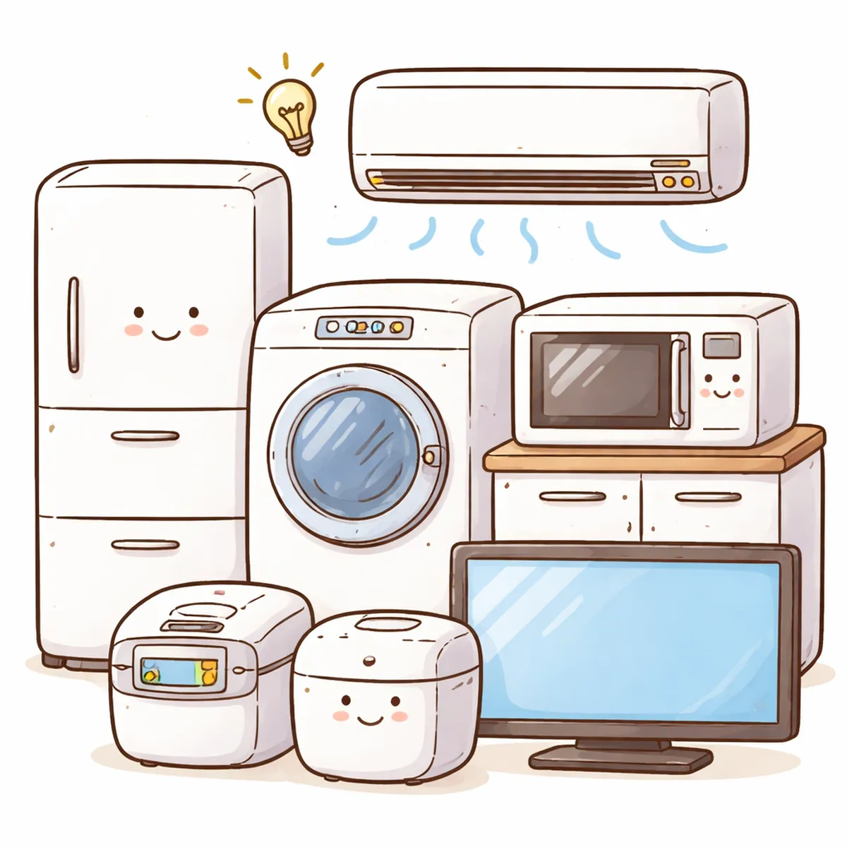 家電の選び方をイニシャルコストとランニングコストの視点で解説する白物家電イラスト