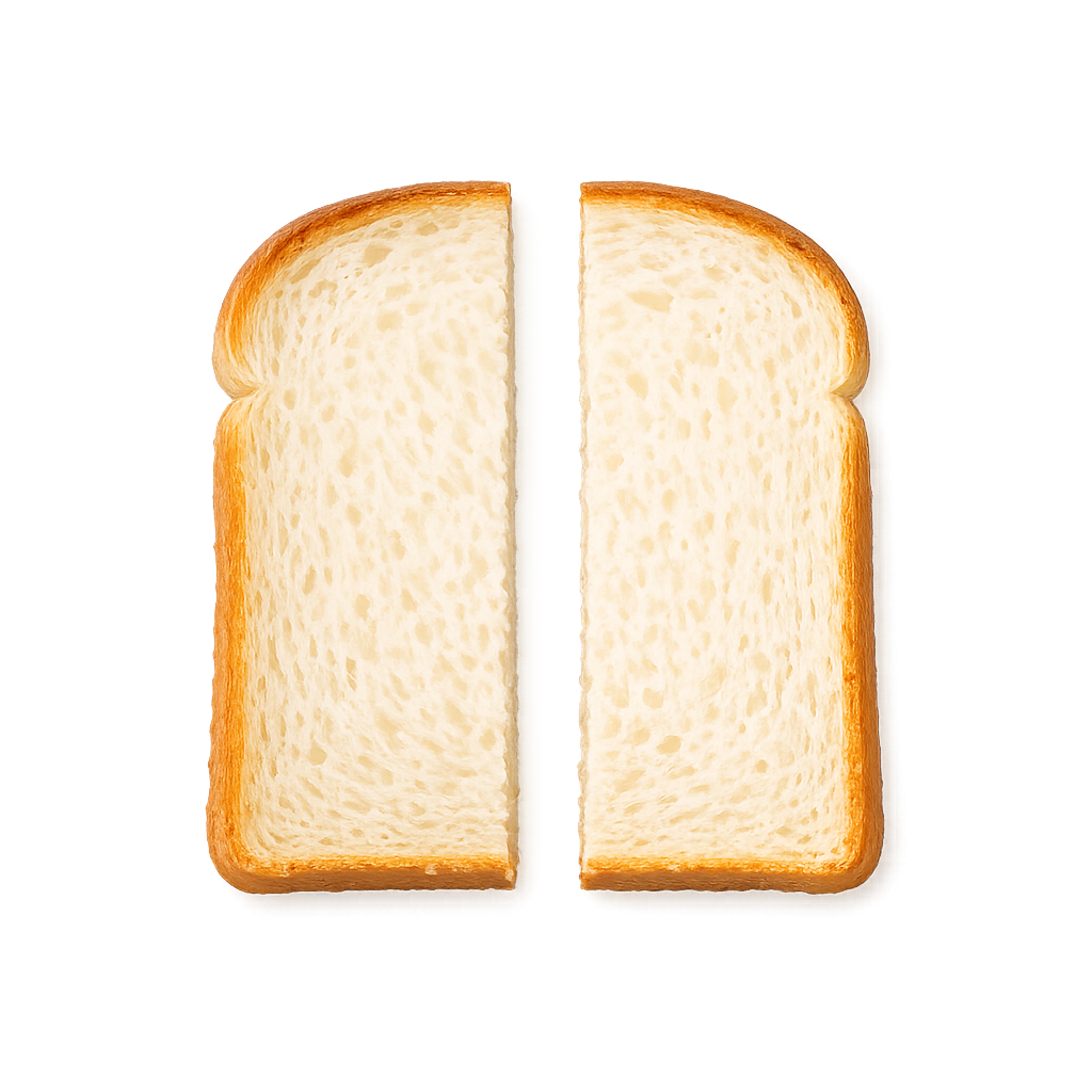 サンドイッチ用に食パンを半分にカットした準備工程の写真