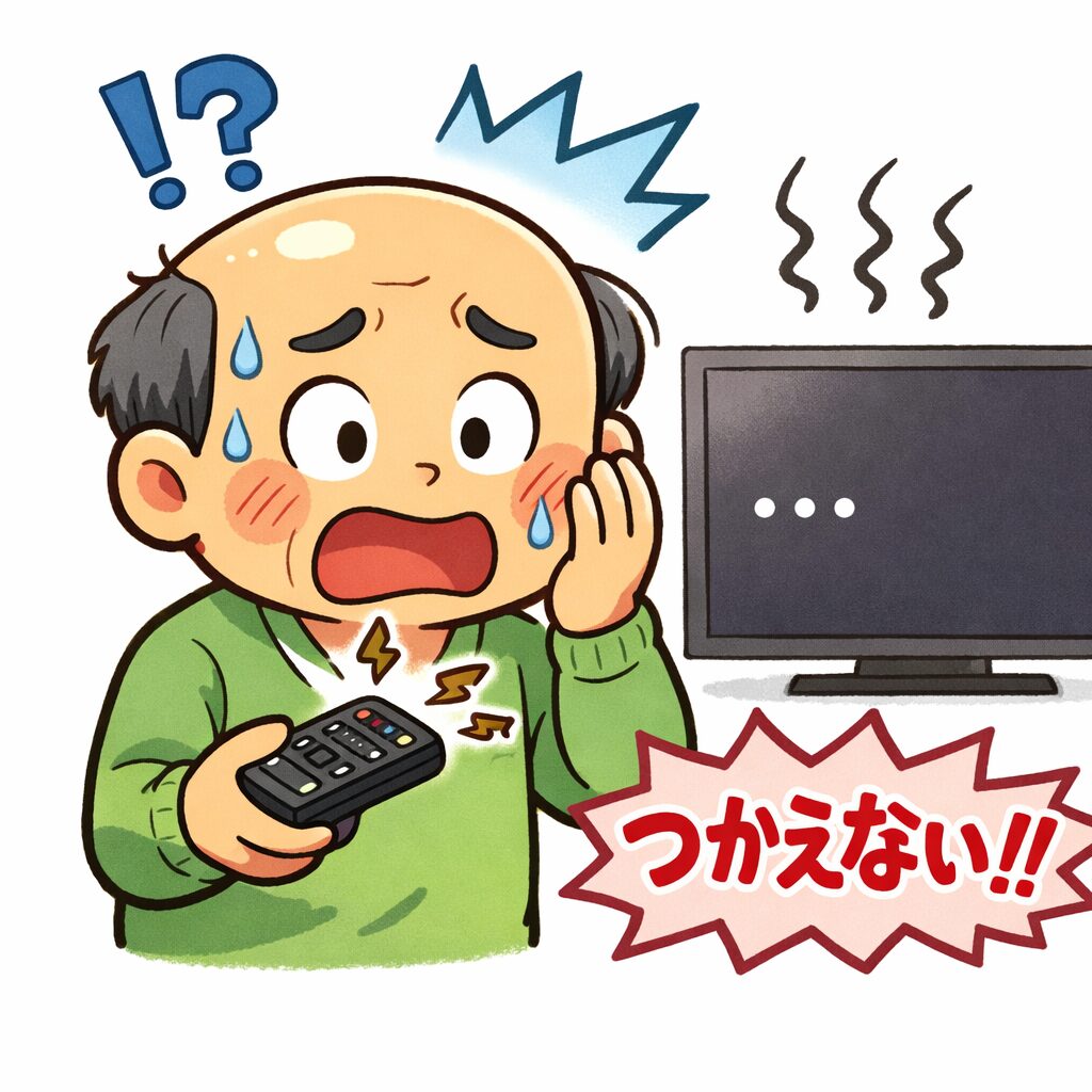 リモコンの電池切れでテレビが使えず困るゆるおじ