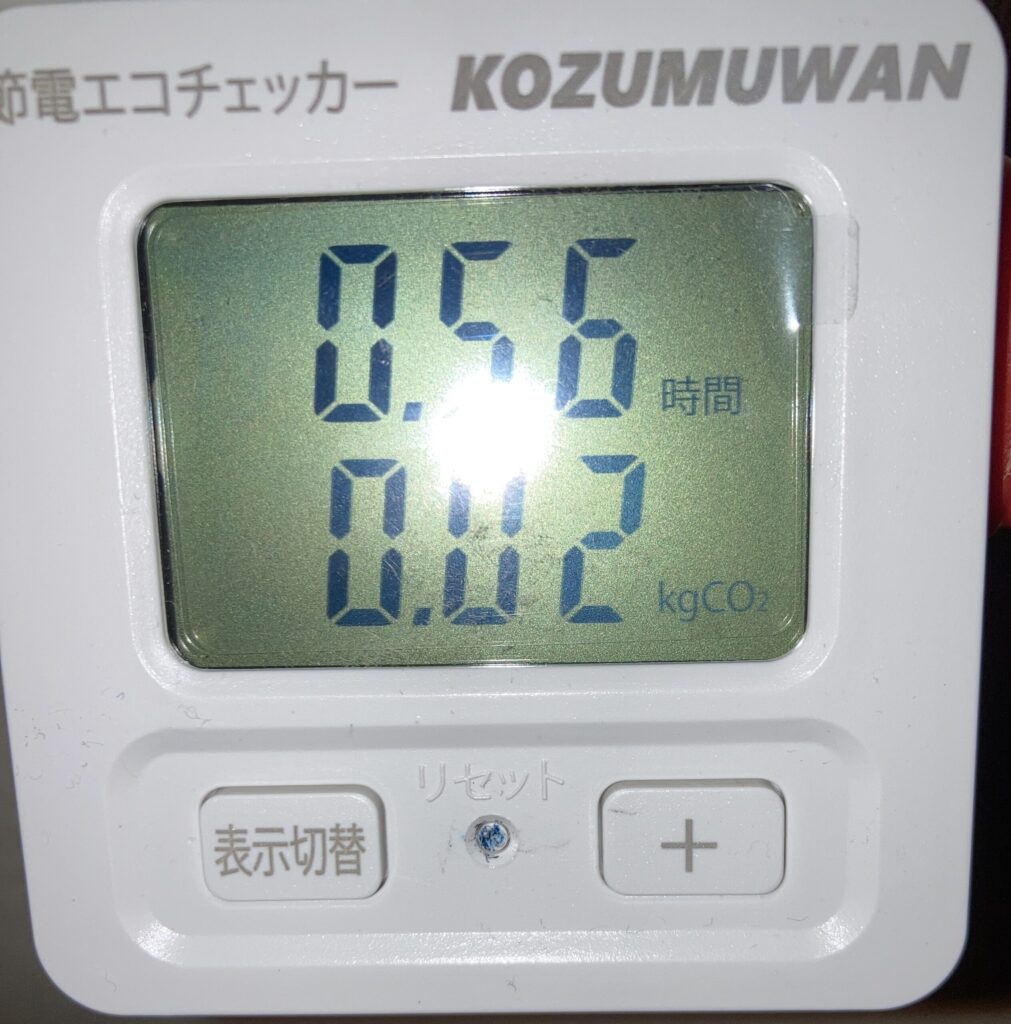 こたつ最弱設定の消費電力量測定（エコチェッカー表示）