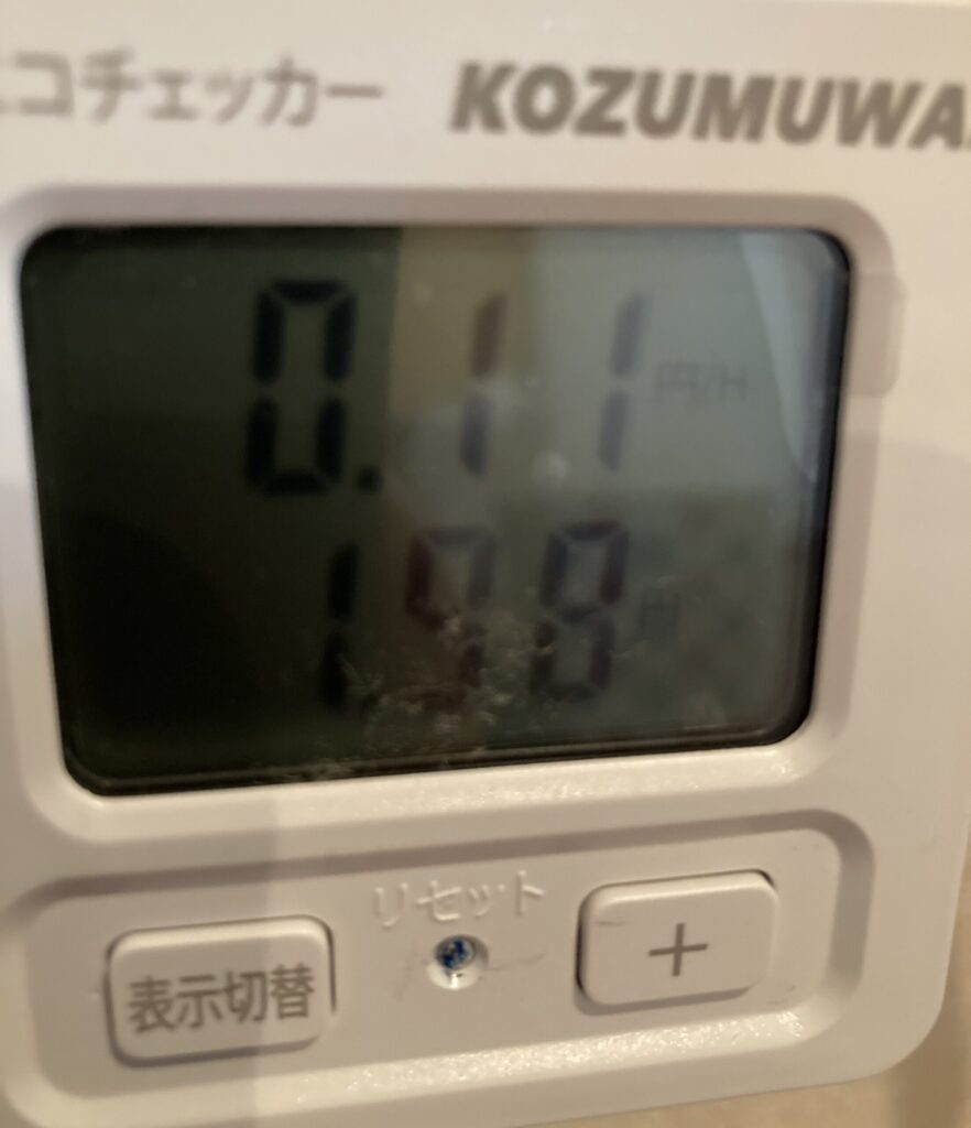 こたつ最強設定の消費電力量測定結果（エコチェッカー）