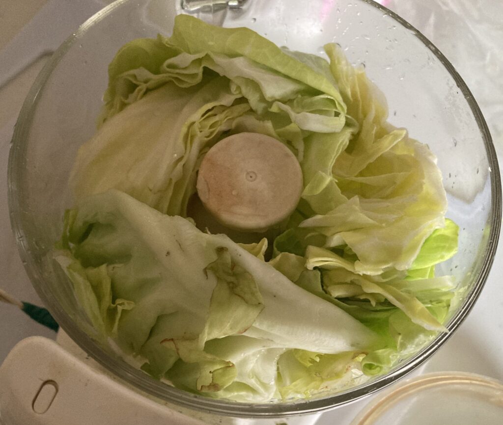 キャベツをミキサーで粗みじん切りにする様子 オートミールお好み焼き 下準備