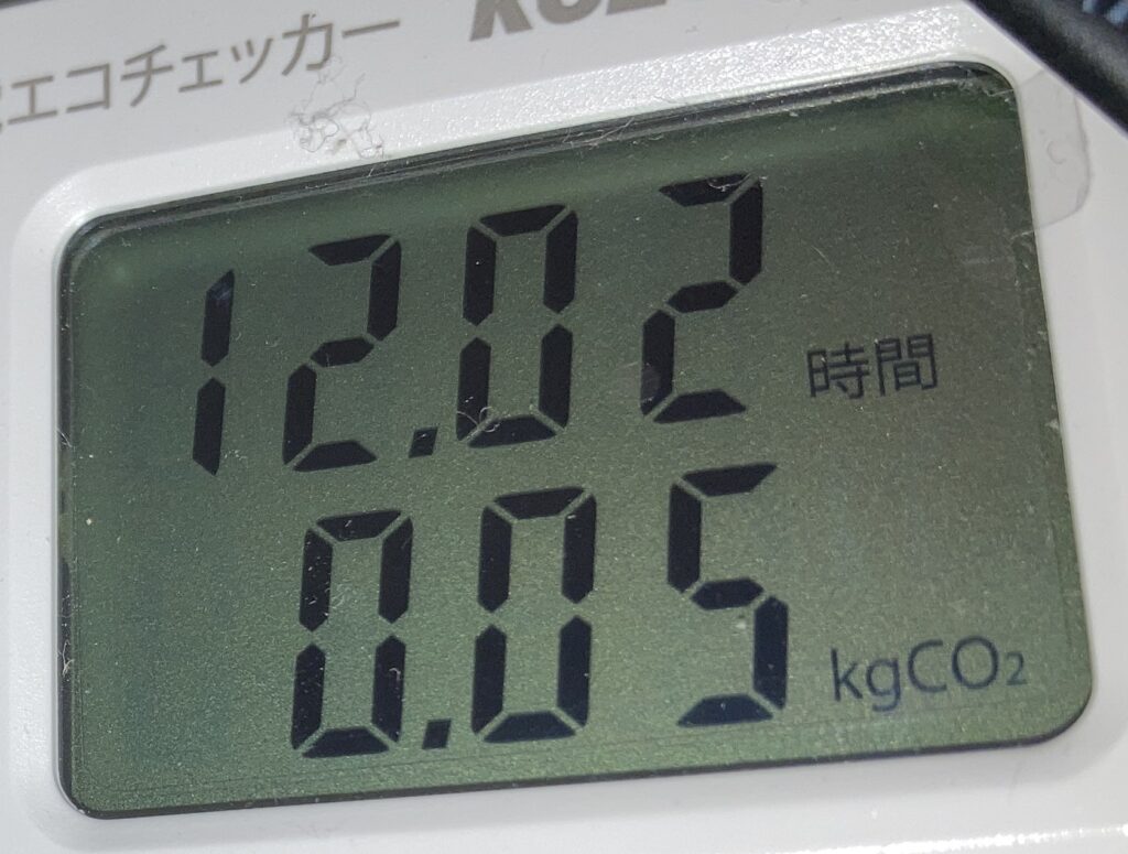 ブルーレイレコーダーの待機電力を12時間測定した結果(エコチェッカー表示)