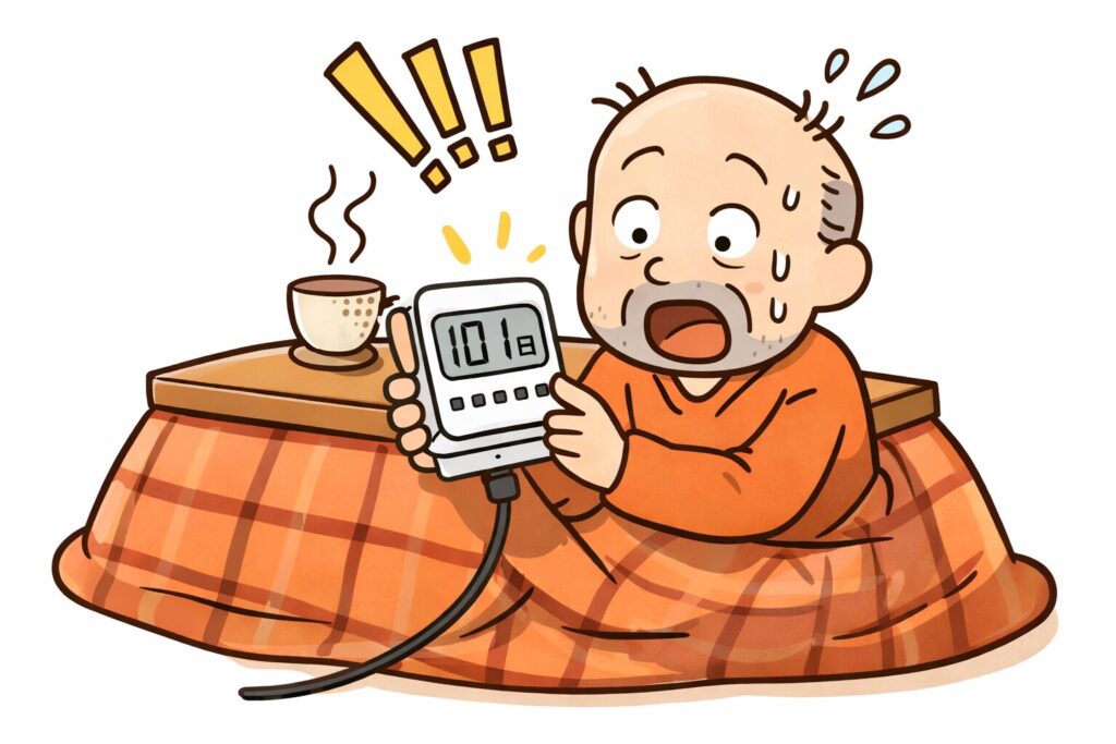 こたつの電気代を見て驚くゆるおじ（冬4か月の電気代計算）