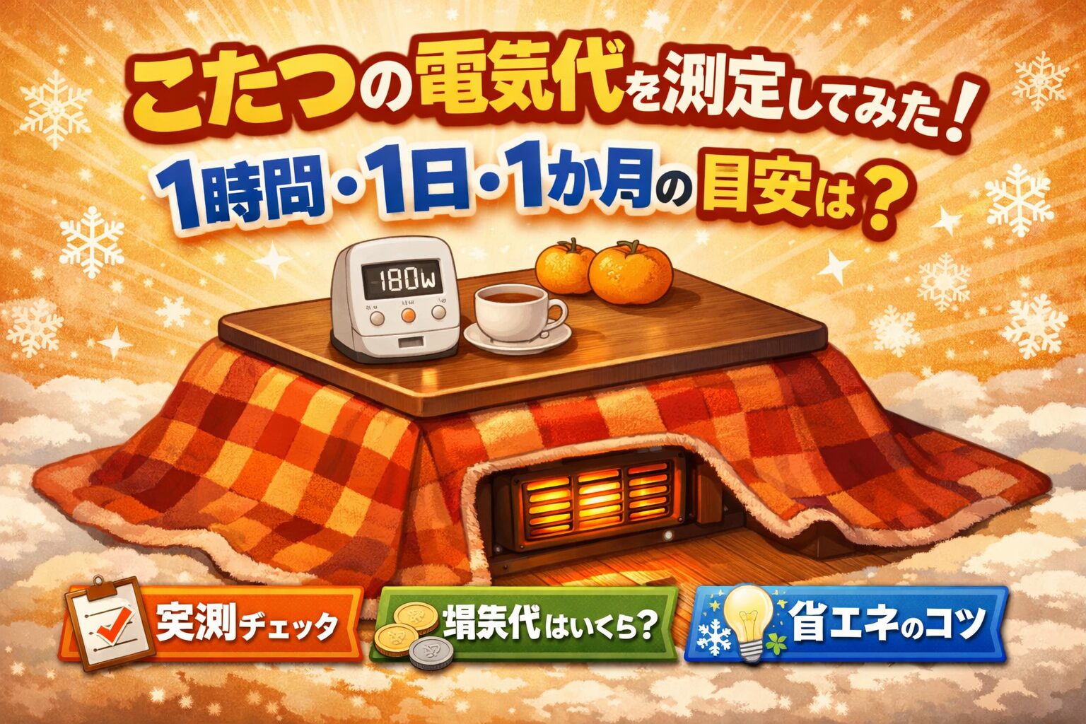 こたつの電気代をエコチェッカーで測定しているイメージ