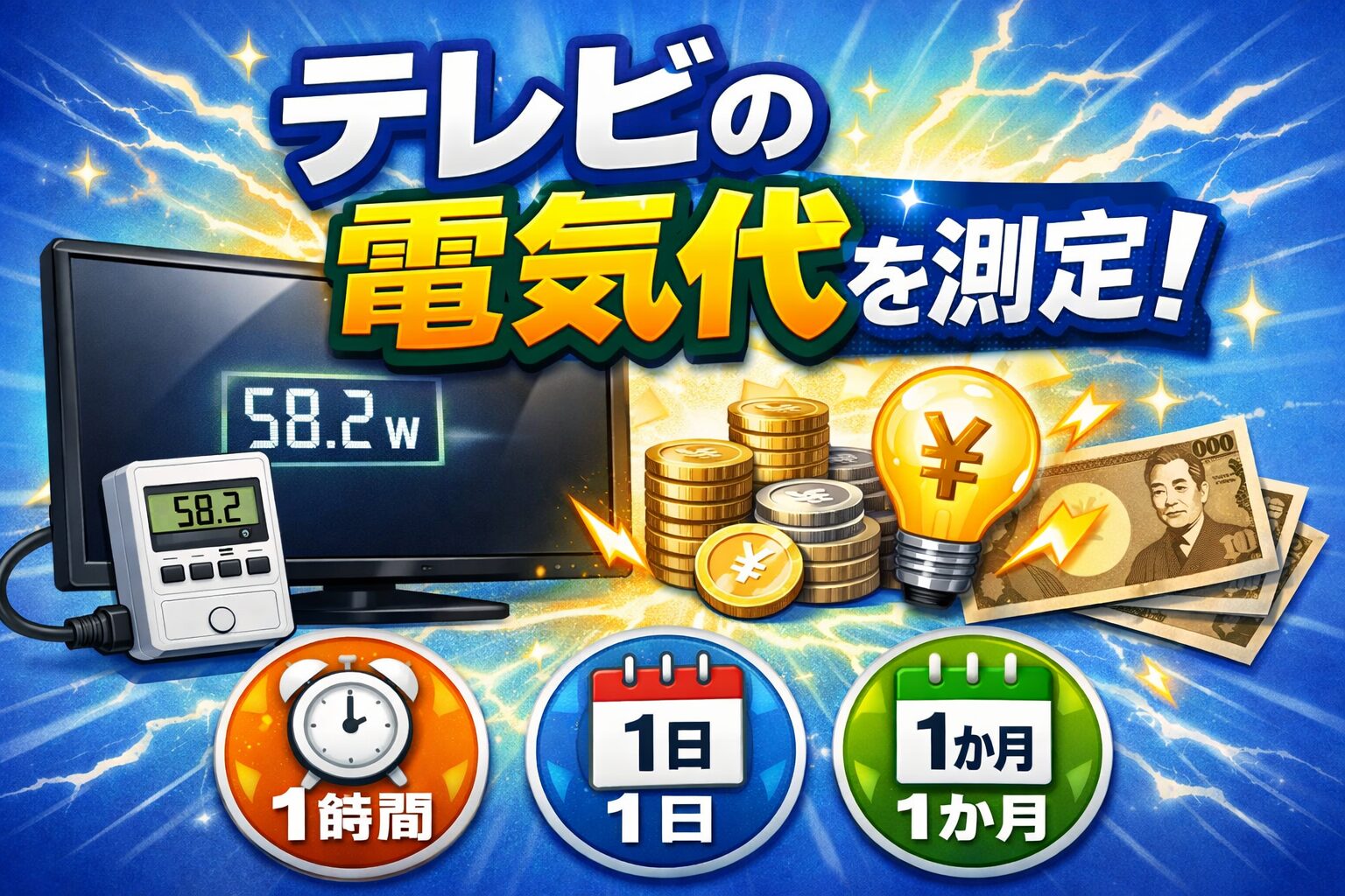 テレビの電気代をエコチェッカーで測定しているイメージ