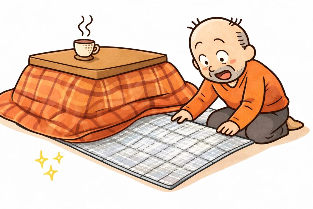 こたつの下に断熱マットを敷いて節電するゆるおじ