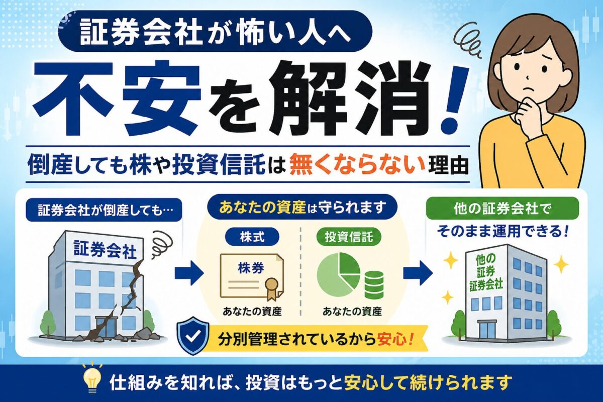 証券会社が倒産しても株や投資信託はなくならない仕組みを解説した図