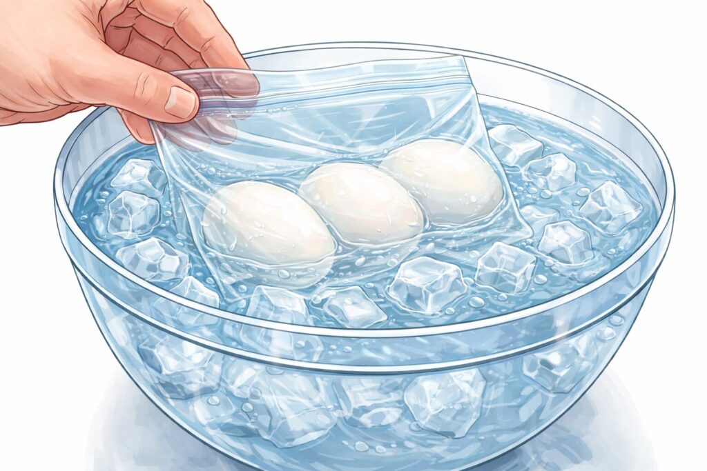 低温調理器の使い方⑤取り出して冷水で冷やす方法|袋ごと食材を急冷する手順