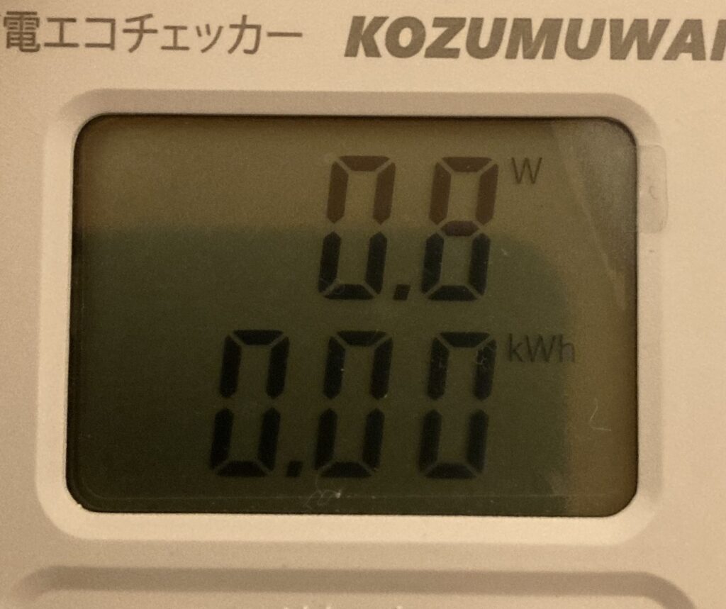 DC扇風機の待機電力0.8Wをエコチェッカーで実測した結果の表示画面