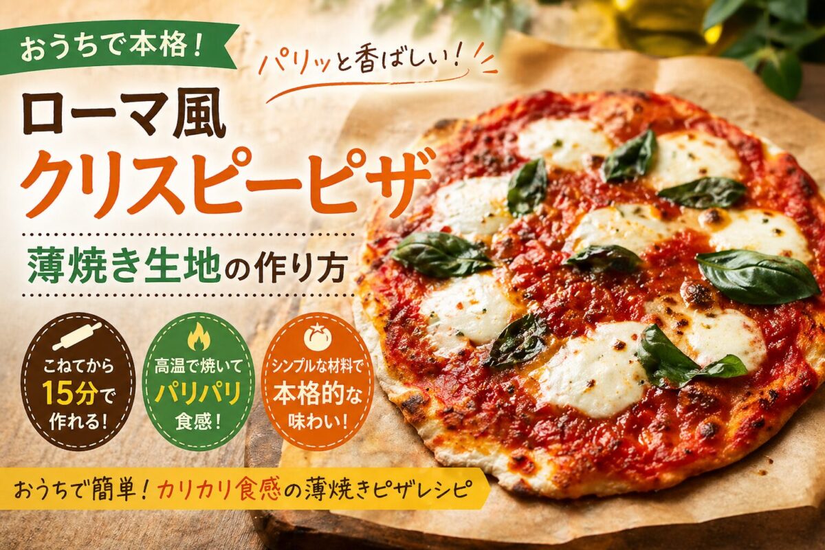 ピザのクリスピー生地で作るローマ風ピザ｜パリパリに焼けた薄焼きピザ