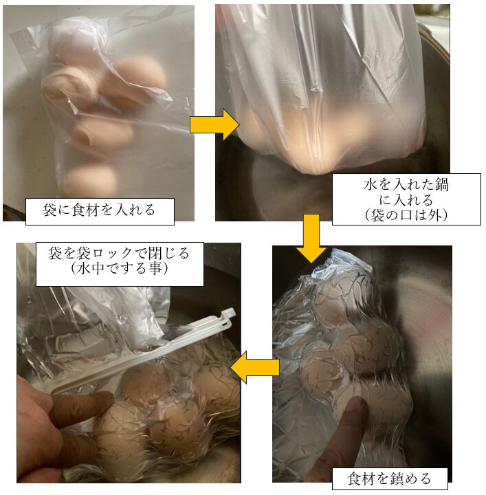 低温調理器の使い方②食材を袋に入れる手順|ジップロックで空気を抜く方法と水中での密閉手順