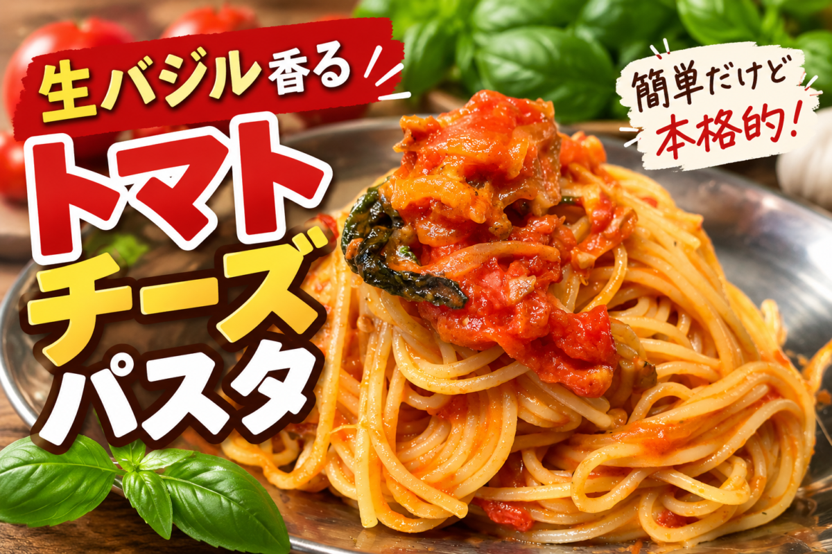 生バジル香るトマトチーズパスタのアイキャッチ