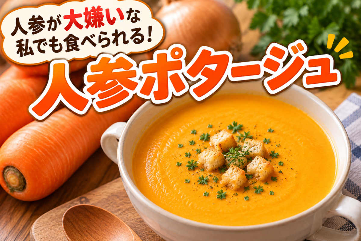 人参嫌いでもおいしく食べられる、豆乳で作った人参ポタージュ。クルトンとパセリを添えた簡単レシピ