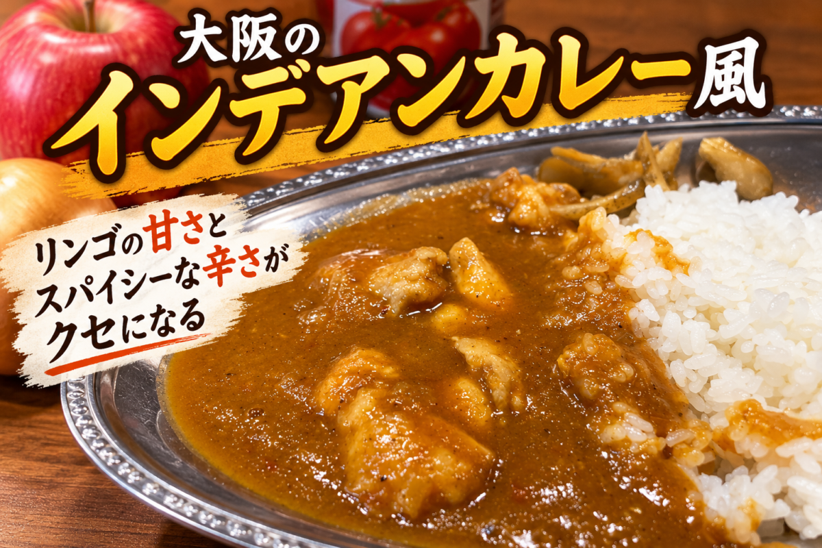 大阪インデアンカレー風の手作りチキンカレー。リンゴ1個の甘みとスパイシーな辛さが特徴の自家製カレーライス。